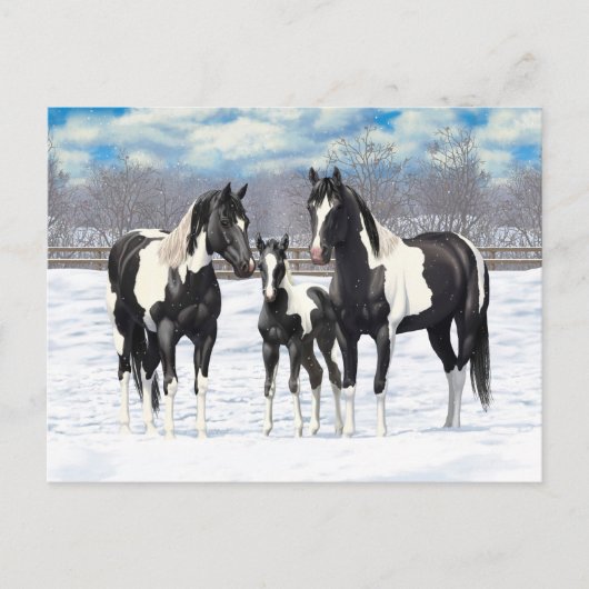雪の中の黒いピント絵を描4分の1馬 ポストカード (正面)