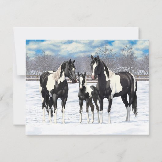 雪の中の黒いピント絵を描4分の1馬 招待状 (正面)