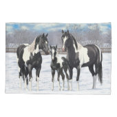 雪の中の黒いピント絵を描4分の1馬 枕カバー (裏面-左)