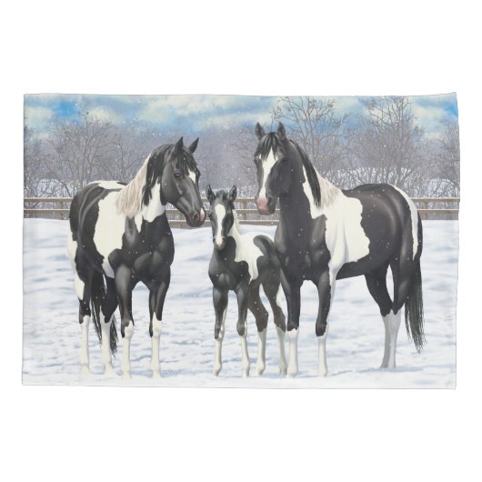 雪の中の黒いピント絵を描4分の1馬 枕カバー (裏面-左)