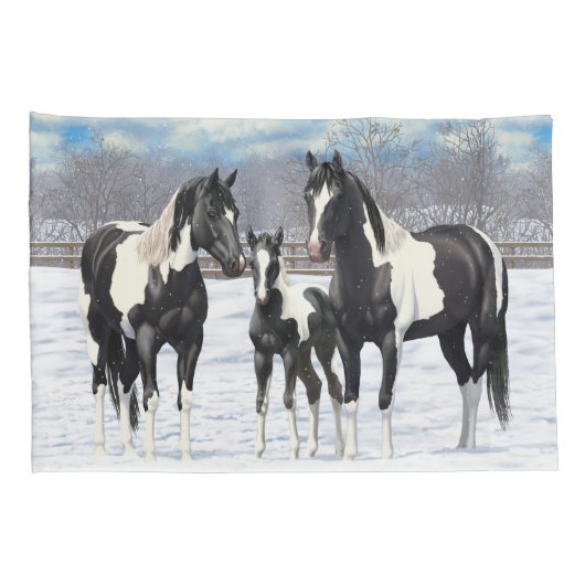 雪の中の黒いピント絵を描4分の1馬 枕カバー (裏面-右)