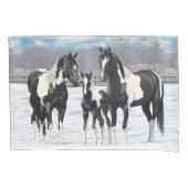 雪の中の黒いピント絵を描4分の1馬 枕カバー (正面左)