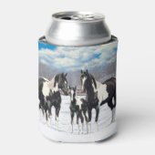 雪の中の黒いピント絵を描4分の1馬 缶クーラー (缶正面)