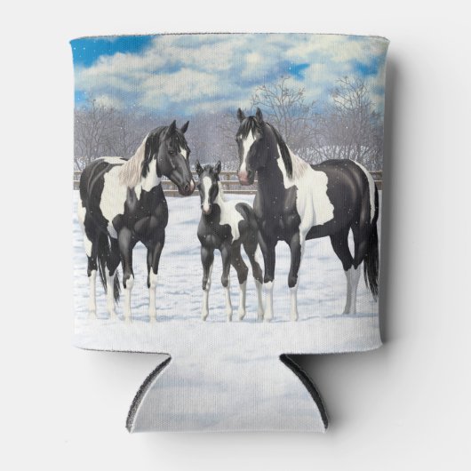 雪の中の黒いピント絵を描4分の1馬 缶クーラー (正面)