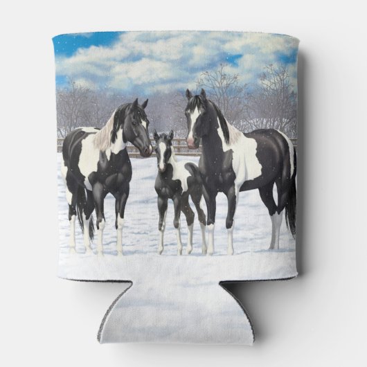 雪の中の黒いピント絵を描4分の1馬 缶クーラー (裏面)