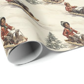 雪の中の黒い子供の冬のソリヴィンテージ ラッピングペーパー (ロールコーナー)