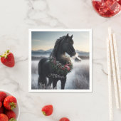 雪の中の黒い馬とクリスマスリース スタンダードカクテルナプキン (インサイチュ)