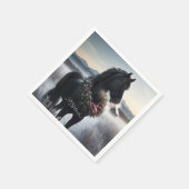 雪の中の黒い馬とクリスマスリース スタンダードカクテルナプキン (角)