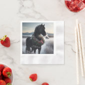 雪の中の黒い馬とクリスマスリース 縁ありカクテルナプキン (インサイチュ)