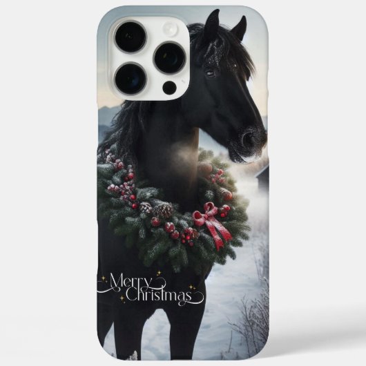 雪の中の黒い馬とクリスマスリース Case-Mate iPhoneケース (裏面)