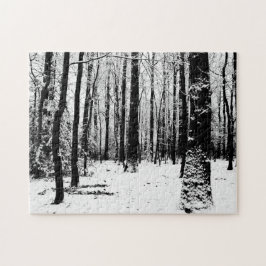 雪の中の黒と白の木ジグソーパズル ジグソーパズル