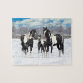 雪の中の黒絵を描い四分の一馬 ジグソーパズル (横)
