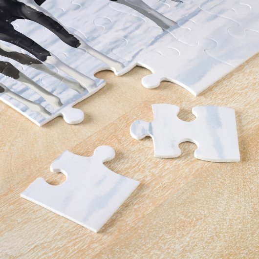 雪の中の黒絵を描い四分の一馬 ジグソーパズル (側面)