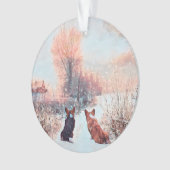 雪の中の2人のウェルシュ·コルギス オーナメント (正面)