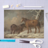 雪の中の2頭の馬(冬のシーン) 薄葉紙 (クラフト)