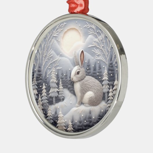 雪の中の3DウサギWoodland Chirstmas メタルオーナメント (左)