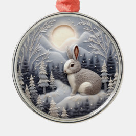 雪の中の3DウサギWoodland Chirstmas メタルオーナメント