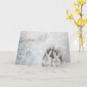 雪の中をうさぶる可愛い森林動物 カード (黄色い花)