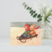 雪の中をそりで歩く ポストカード (スタンド正面)