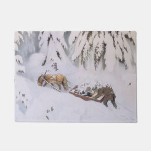 雪の中をクリスマスに旅(by Kittelsen) ドアマット