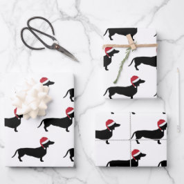 雪の中をクリスマスのダックスシュント ラッピングペーパーシート