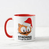 雪の中をスタッチング!ヒゲユーモア猫 マグカップ (左)