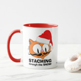 雪の中をスタッチング!ヒゲユーモア猫 マグカップ