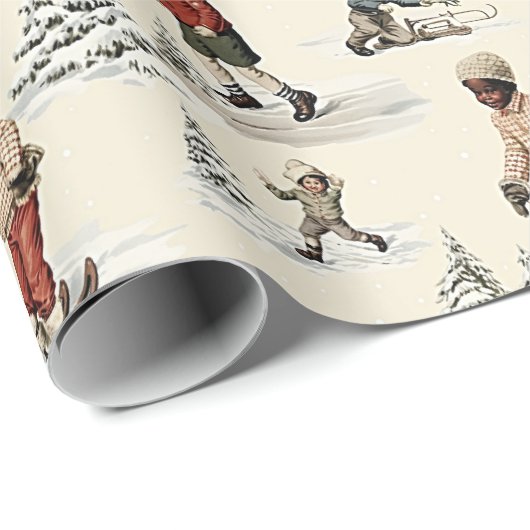 雪の中をスノーシューするブラックキッドおもしろい ラッピングペーパー (ロールコーナー)