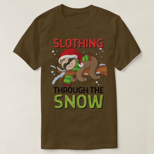 雪の中をスロッとおもしろいクリスマスの男性 Tシャツ (デザイン正面)