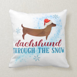 雪の中をダシュント通るサンタドッグのクリスマス クッション