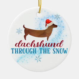 雪の中をダシュント通るサンタドッグのクリスマス セラミックオーナメント