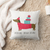 雪の中をダックスシュントかわいいクリスマス犬のおもしろい クッション (ブランケット)