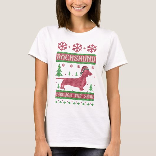 雪の中をダックスフント Tシャツ (正面)