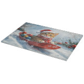 雪の中を歩くアビシニアン猫 カッティングボード (角)