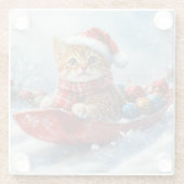 雪の中を歩くアビシニアン猫 ガラスコースター (裏面)