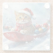 雪の中を歩くアビシニアン猫 ガラスコースター (裏面)