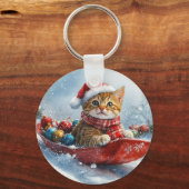 雪の中を歩くアビシニアン猫 キーホルダー (裏面)