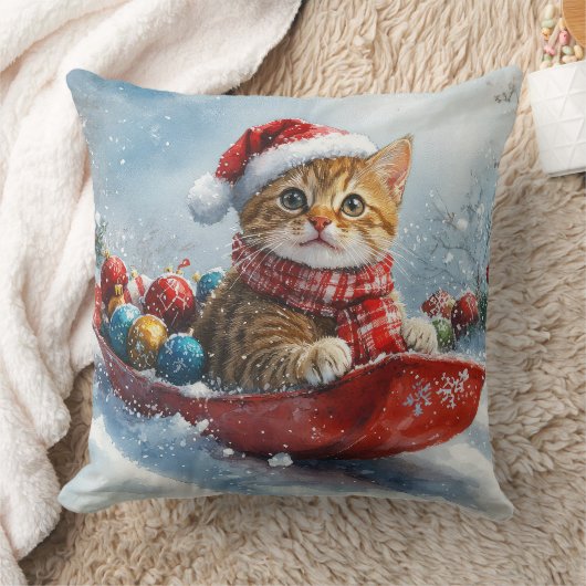 雪の中を歩くアビシニアン猫 クッション (ブランケット)