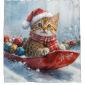 雪の中を歩くアビシニアン猫 シャワーカーテン (正面)