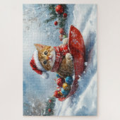 雪の中を歩くアビシニアン猫 ジグソーパズル (縦)