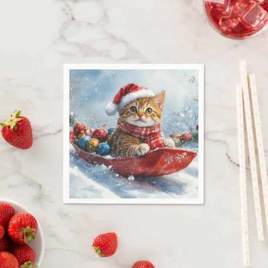 雪の中を歩くアビシニアン猫 スタンダードカクテルナプキン (インサイチュ)