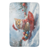 雪の中を歩くアビシニアン猫 バスマット (正面縦)