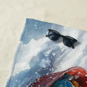 雪の中を歩くアビシニアン猫 ビーチタオル (インサイチュ)