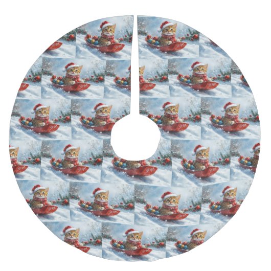 雪の中を歩くアビシニアン猫 ブラッシュドポリエステルツリースカート (正面)