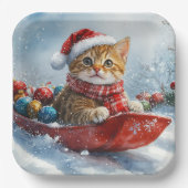 雪の中を歩くアビシニアン猫 ペーパープレート (正面)