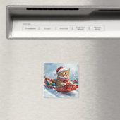 雪の中を歩くアビシニアン猫 マグネット (インサイチュ (食洗機))