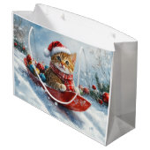 雪の中を歩くアビシニアン猫 ラージペーパーバッグ (裏面アングル)