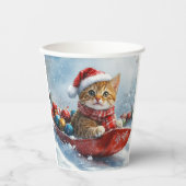 雪の中を歩くアビシニアン猫 紙コップ (正面)