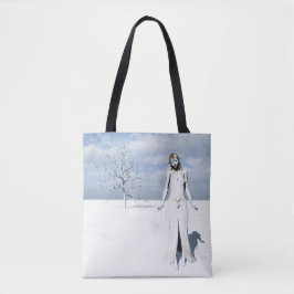 雪の中を歩く女性のエルフ トートバッグ