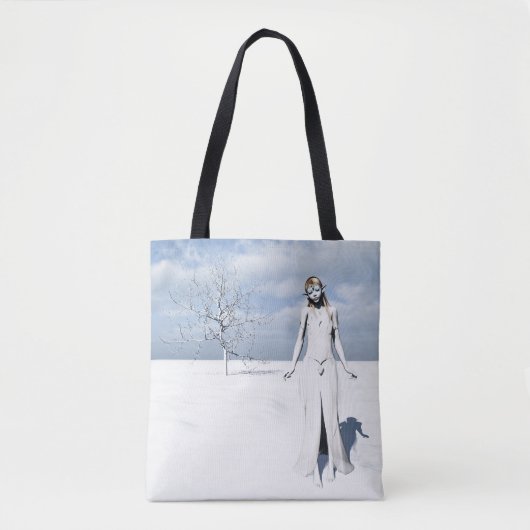 雪の中を歩く女性のエルフ トートバッグ (正面)